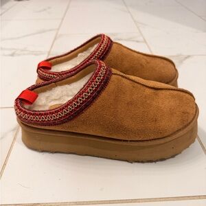 Brown Suede Platform Slippers